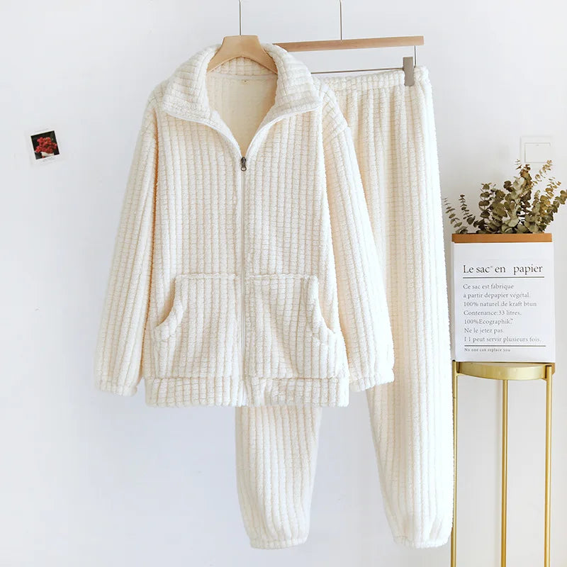 2026 New Autumn/Winter Pajama Set Couple Flannel Long Sleeve Pants Two Piece Coral Fleece Home Fur for Men and Women