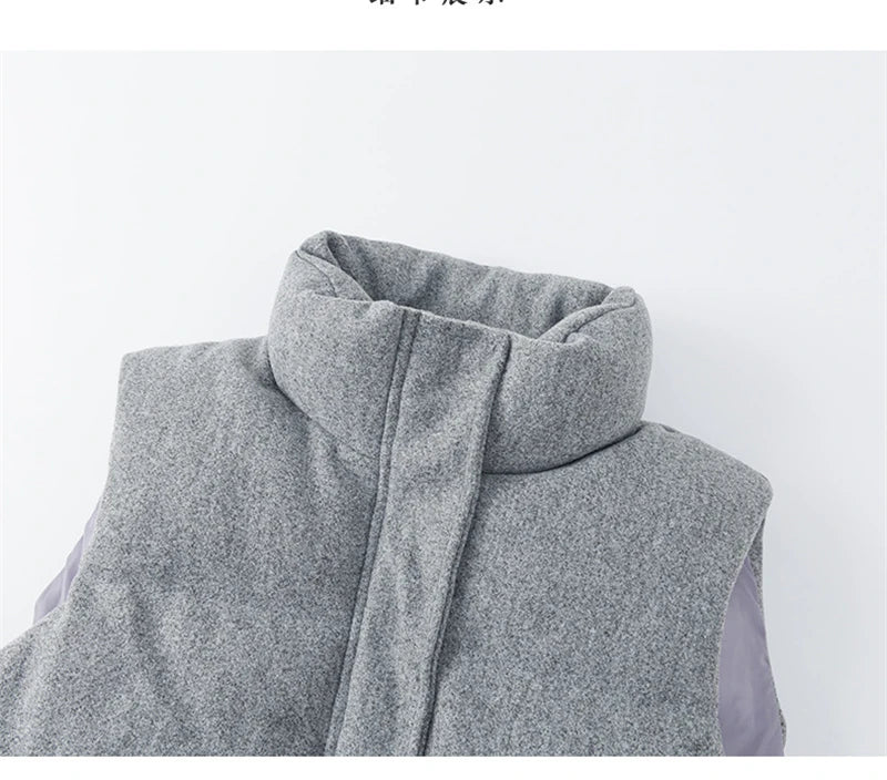 Short Down cotton Vest Women's 2025 Korean Fashion New Stand-up Sleeveless Zipper Student Vest Jacket Black Gray Waistcoat Tide