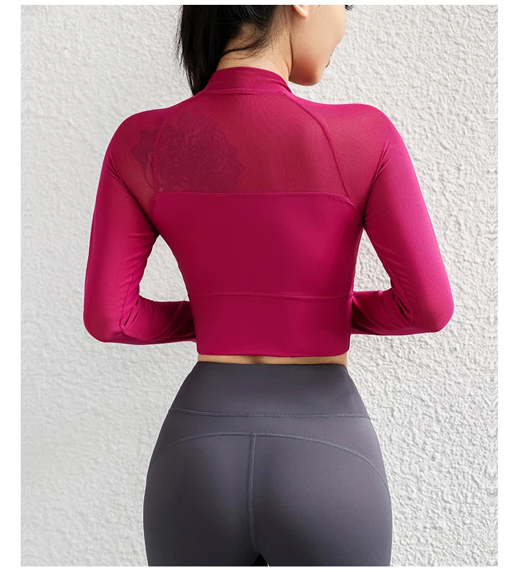 Workout Crop Tops for Women Yoga Long-sleeved Slim Fit Athletic Gym Built in Bra Running Workout