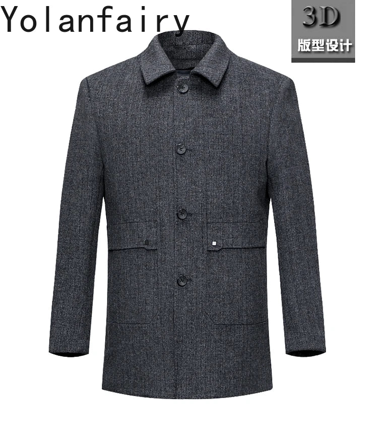 YOLANFAIRY 100% Cashmere Jacket for Men 2025 Autumn Winter Mid-length Wool Coats Man Clothing Casual Business Men's Woolen Coat