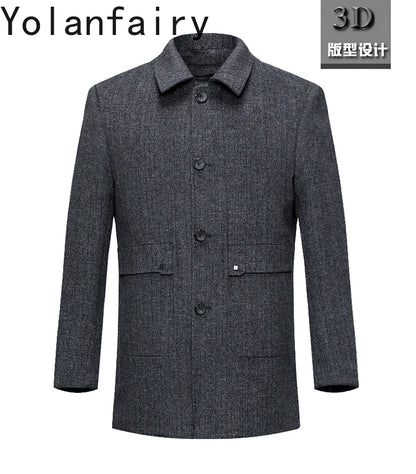 YOLANFAIRY 100% Cashmere Jacket for Men 2025 Autumn Winter Mid-length Wool Coats Man Clothing Casual Business Men's Woolen Coat