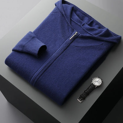 Autumn/Winter Men Sweater Suit Hooded Zipper Pullover Pants Thick Warm Casual Clothing 100% Cashmere Knitwear Trousers Tops