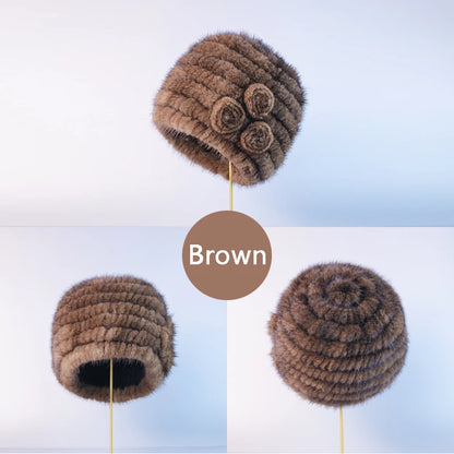 New fashion Genuine real natural women's knitted Mink Fur Hat  hand made knit Fashion Winter Headgear  brimless cap