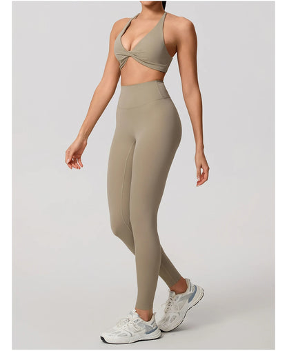 New Summer 2Pcs Women's Quick-Dry Sports Set V-Shaped Bra Female Sleeveless Yoga Outfit Gym Two-Piece Woman Sport Clothes