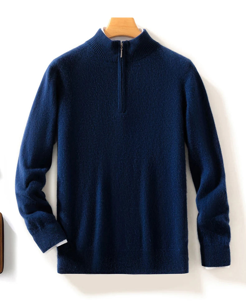 High-end 100% Cashmere Pullover for Men Mock Collar Thick Sweater Autumn Winter Knitted Jumper Warm Clothing Smart Casual Top