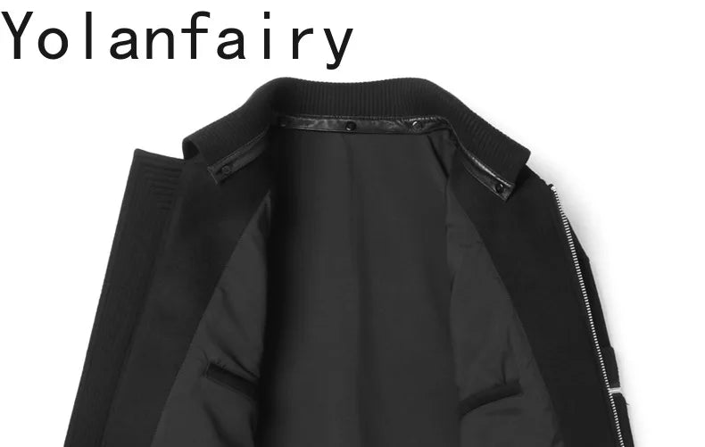 YOLANFAIRY 2025 Light Luxury 95% Wool 5% Cashmere Coats for Men Fashion Woolen Jacket Man Clothing Detachable Lapel Wool Coat
