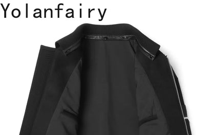 YOLANFAIRY 2025 Light Luxury 95% Wool 5% Cashmere Coats for Men Fashion Woolen Jacket Man Clothing Detachable Lapel Wool Coat