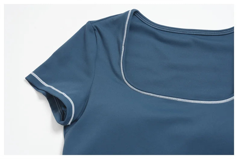 TRY TO BN 2 Pieces Women's Tracksuit Yoga Short Sleeves Top Sets High Waist Shorts Contrasting Color Running Fitness Gym Clothes