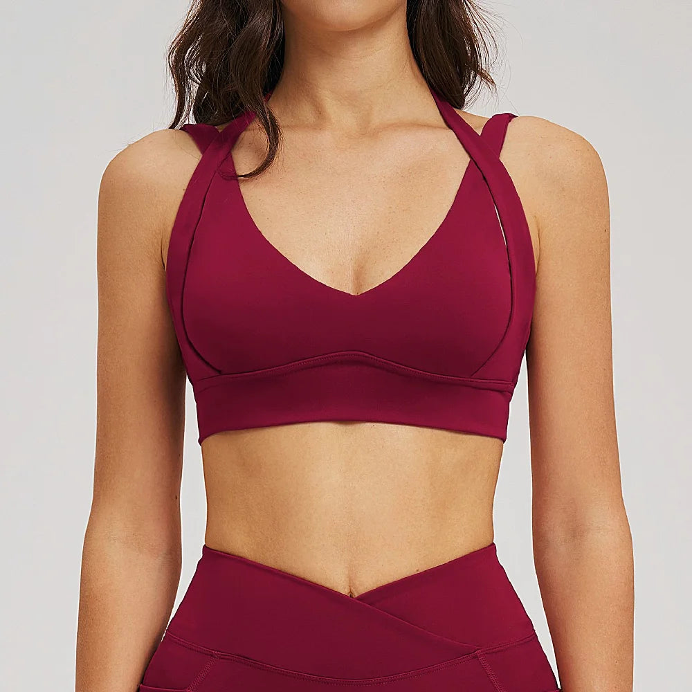 Solid Color Yoga Bra Women Sexy Gym Workout Crop Top Shockproof Sports Underwear Female Beautiful Back Sports Bra Fitness Top