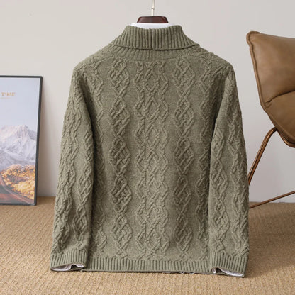 2025 Autumn Winter New Five Needle Thick 100% Merino Wool Sweater Men's Lapel Knit Cardigan Business Casual Warm Shirt Menswear