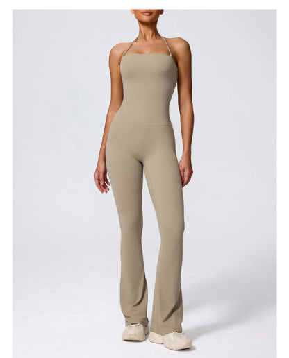 New Summer Women Sleeveless Hang Neck Jumpsuit Backless Flared Activewear Female Yoga Clothes Sport Outfit For Woman Overalls
