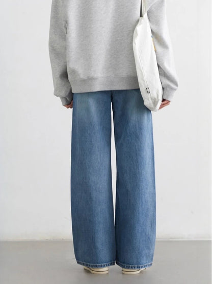 CHIC VEN Women Jeans Blue Loose Casual Solid New Retro Cotton Wide Leg Denim Pants Female Trousers Spring Autumn 2025