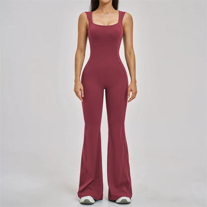 TRY TO BN Women Yoga Jumpsuit Beautiful Back High Strength Fitness Workout Bodysuit One Piece Sportswear Flare Pants Gym Clothes
