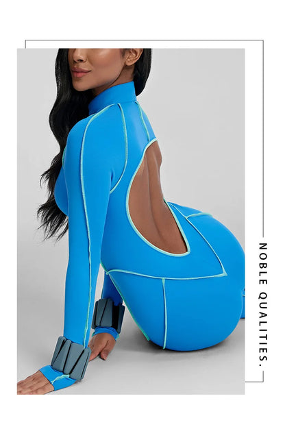 SOISOU Nylon Jumpsuit Women's Sport Yoga Fitness Set with zipper & chest cushion Bare Back High elastic soft fabric Gym Bodysuit