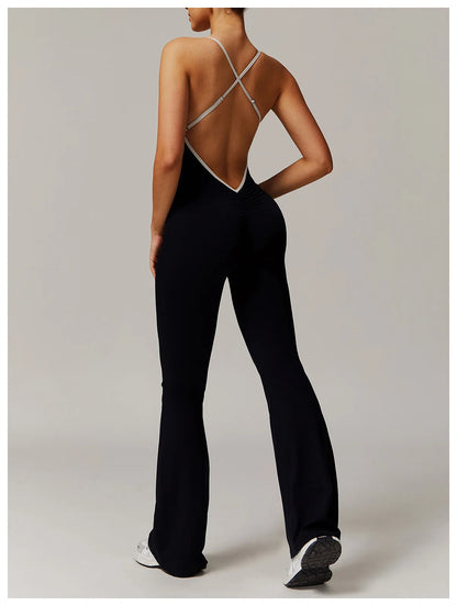 One-Piece Back V-Neck Sexy Suit Gym Set Women Training Suit Sportswear Women Sports Suit Fitness Rompers Stretch Training Suits