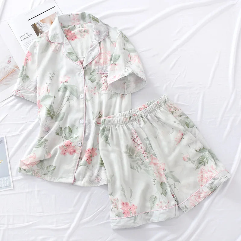 Summer new ladies 100%viscose pajama set short-sleeved shorts thin section home service loose large size two piece set plus size