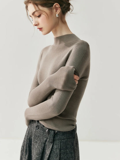 CHICUU Women 100% Wool Sweater Machine Washable Mock Neck Pullover 18-Thread Worsted Cashmere Knitwear   Autumn Winter Clothes