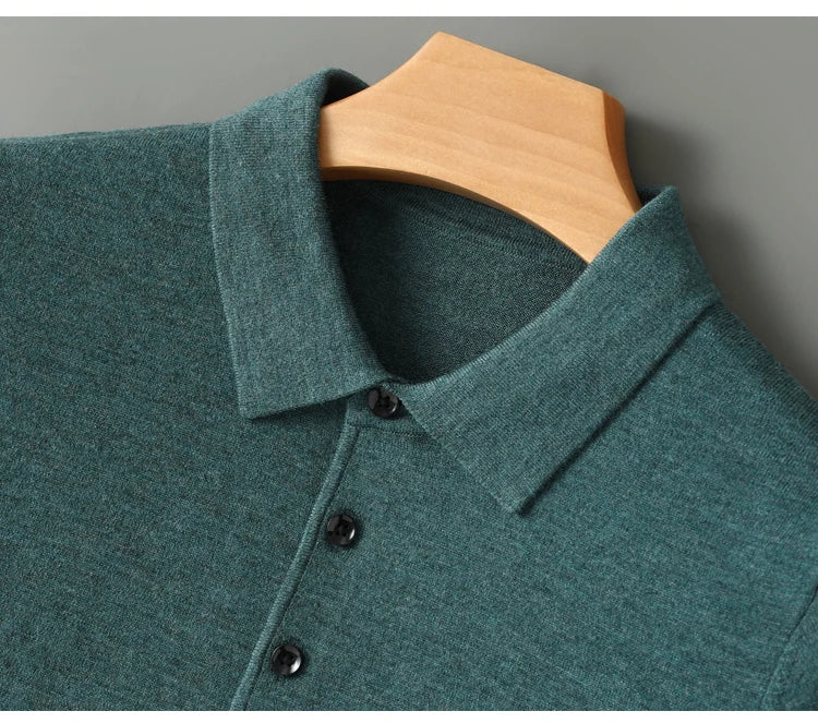 Men's Merino Wool Sweater Polo Collar Pullover Autumn Winter New Cashmere Knitwear Casual Loose Men's Shirts Tops Warm Soft