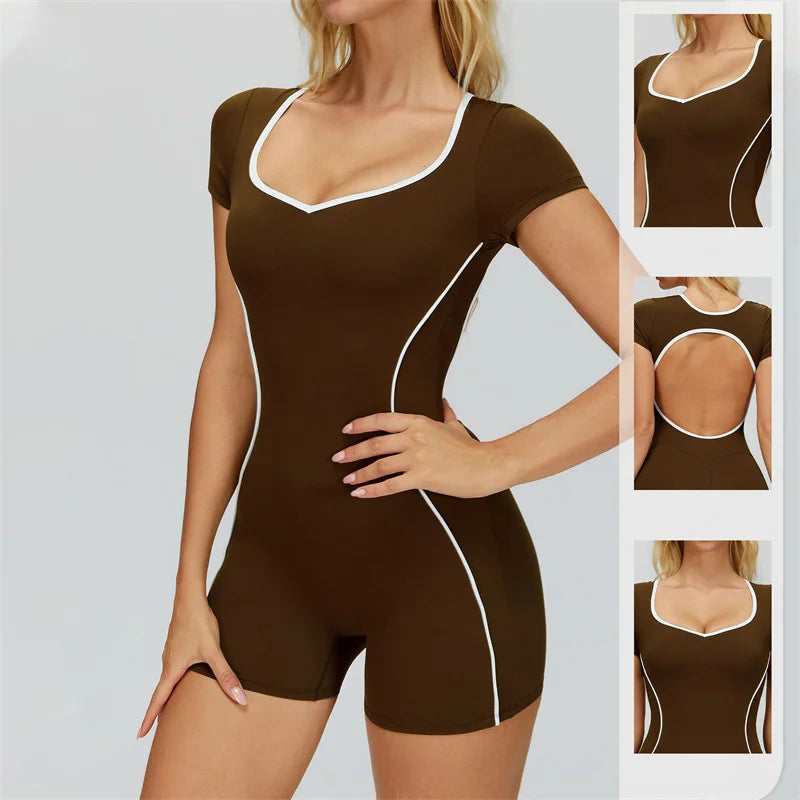 TRY TO BN Gym Jumpsuit Sports Hollow Back Women's Breathable Contrasting Colors Bodysuit Fitness One Piece Running Yoga Clothing