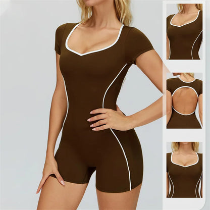 TRY TO BN Gym Jumpsuit Sports Hollow Back Women's Breathable Contrasting Colors Bodysuit Fitness One Piece Running Yoga Clothing