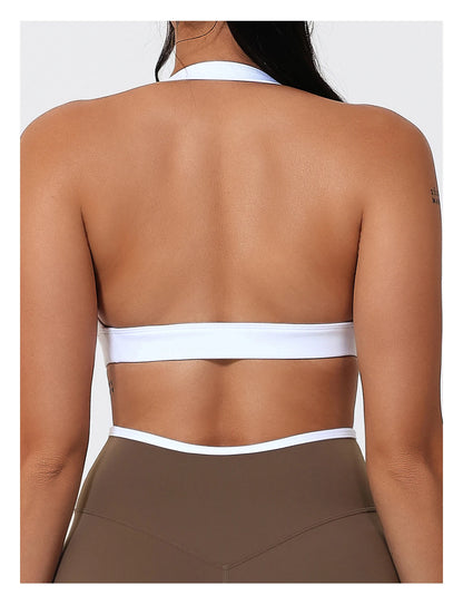 Ctenkevet Women's Color Clash Crop Top Quick-Dry Gym Bra Female Sleeveless Backless Sports Underwear for Outdoor Running CropTop