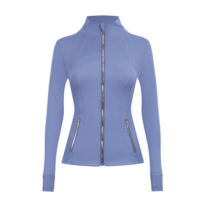 Personalized LOGO custom women's gold zip jacket tight stand-up collar quick-drying fitness running yoga suit 41-color S-3XL top