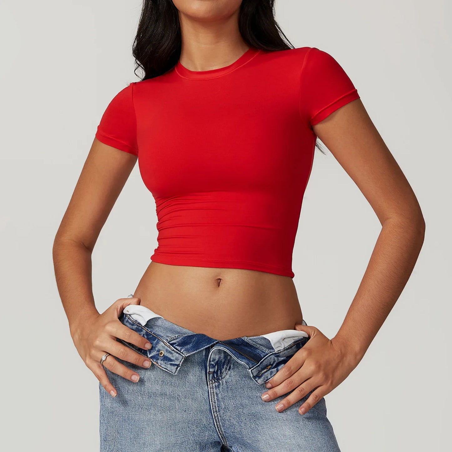 Women Solid Yoga Short Sleeve Breathable Sport T-Shirt Elastic Fitness Yoga Top Gym Shirts Female Casual Running Workout Clothes