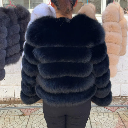 QUEENTINA Fox Fur Coat Real Winter Women'S Fashion Brown 2025 Leather And Skin Clothing Natural New In Coats & Jackets Outerwear