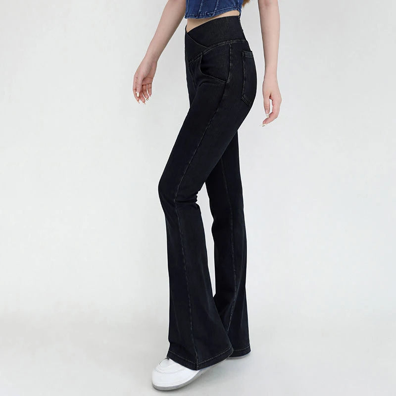 SOISOU Sexy Jeans For Women Leggings Yoga Pants Denim Bell-bottoms Soft Elastic Breathable High waist 4 Pockets Women's Pants