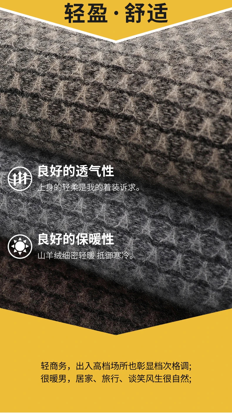 Men's Jacquard Striped 100% Pure Cashmere Pullover Sweater Autumn and Winter Thick base Sweater Casual Warm Clothing Men's Tops