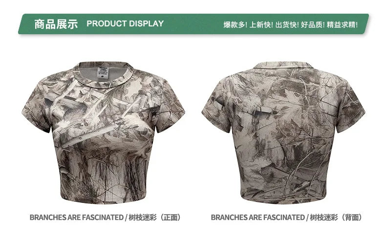 Custom LOGO women's 315G cotton polyester summer short front shoulder camouflage short-sleeved T-shirt vest casual sports suit