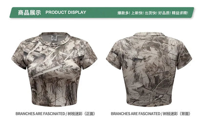 Custom LOGO women's 315G cotton polyester summer short front shoulder camouflage short-sleeved T-shirt vest casual sports suit