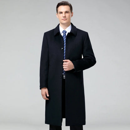 100% Cashmere Jacket Men Casual Business Men's Winter Coats Polo Collar Single Breasted Windbreaker Coat Casaco Masculino