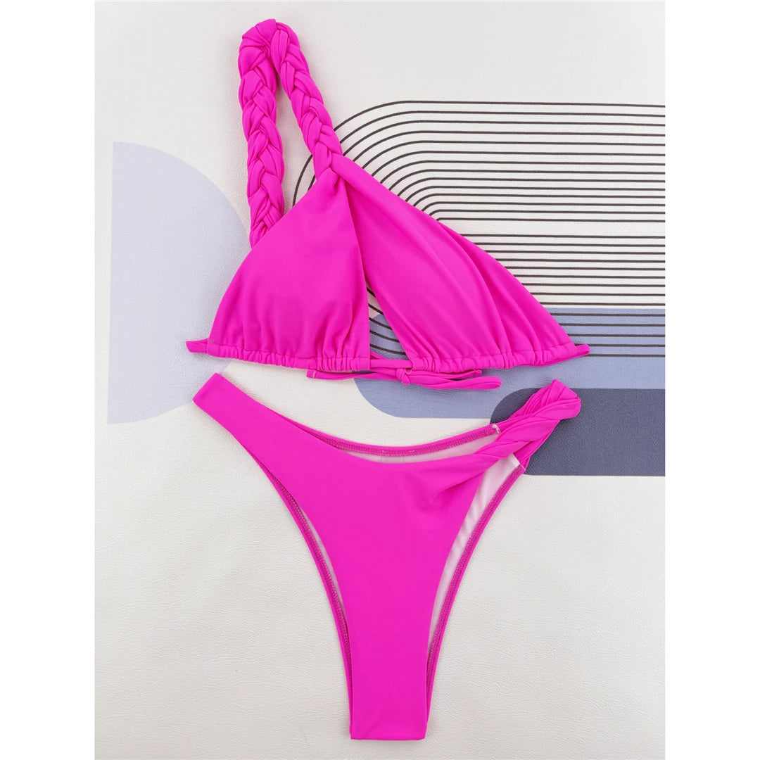 Sexy Cut Out One Shoulder Brazilian Bikini Women Swimwear Female Swimsuit Two-pieces Bikini set Bather Bathing Suit Swim V4515
