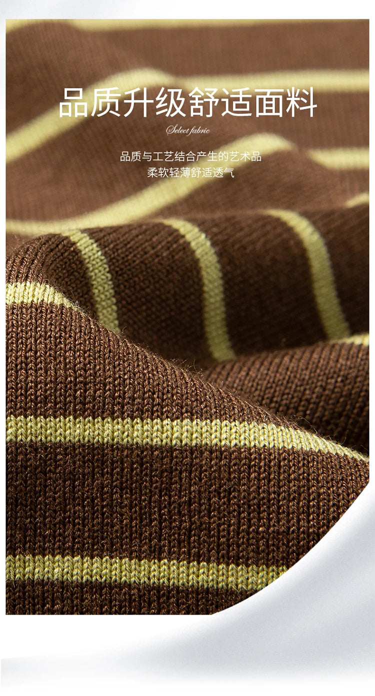 Men's Lyocell shirt summer new casual striped short sleeved T-shirt Polo collar breathable comfortable knitted pullover
