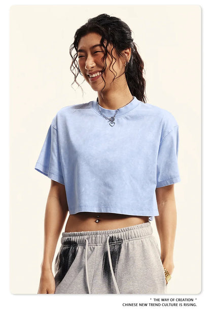 Custom LOGO women's 230G spring summer  open-button top Spice Girl loose short sports cotton polyester short-sleeved t-shirt