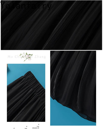 YOLANFAIRY 8mm 100% Real Mulberry Silk Skirts for Women 2026 Summer Solid Elastic Waist Skirt Woman Elegant Black Skirt Fashion