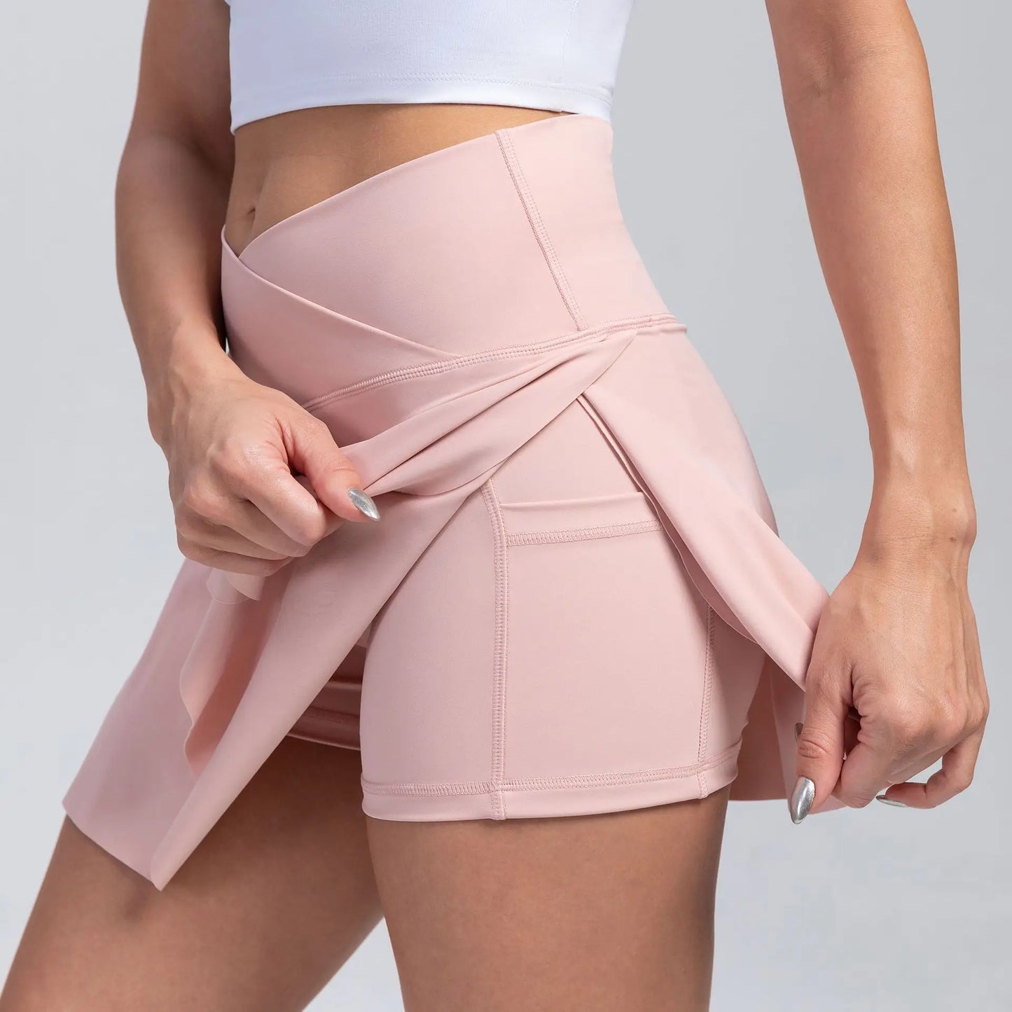 Women Pleated Tennis Skirt with Pockets Shorts Athletic Skirts Crossover High Waisted Athletic Golf Skorts Workout Sports Skirts
