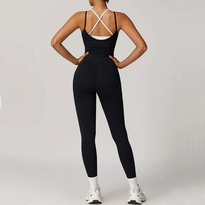 Color Blocked Jumpsuit Gym Set Women Yoga Suit Back Cross Sportswear Women Sports Jumpsuit Fitness Rompers Workout Bodysuits