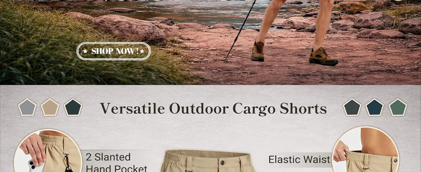 TACVASEN Men's Hiking Cargo Shorts Quick Dry Water-Resistant Lightweight Tactical Outdoor Work Casual Shorts with 8 Pockets