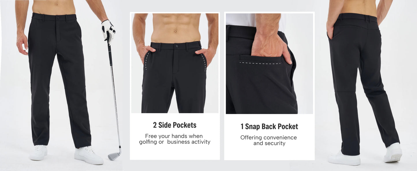 TACVASEN Winter Golf Pants for Men Fleece Lined Work Business Casual Dress Slacks Water Resistant Stretch Warm Trousers