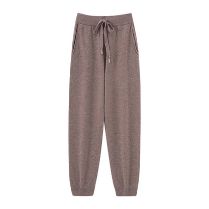 2024 Autumn And Winter New 100% Pure Wool Flat Small Foot Pants Women Loose High Waist Lean Knitted Cashmere Bunched Foot Pants