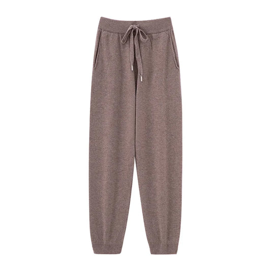 2024 Autumn And Winter New 100% Pure Wool Flat Small Foot Pants Women Loose High Waist Lean Knitted Cashmere Bunched Foot Pants