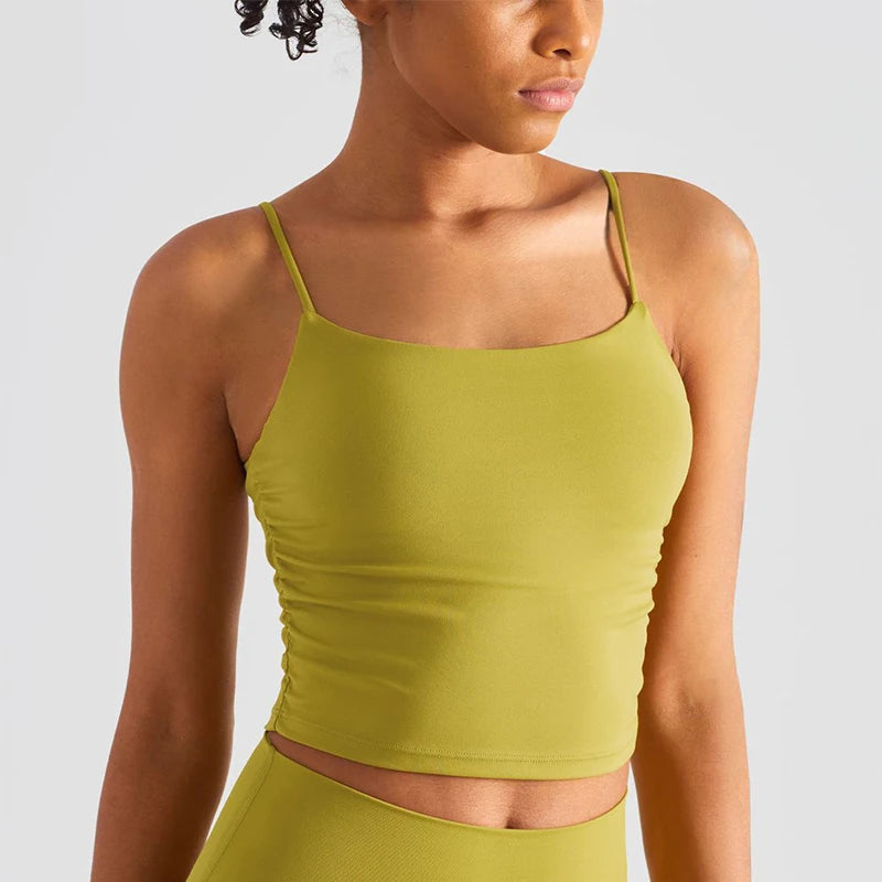 Fashion New Women Sports Tops Side Pleats Sexy Yoga Bras Suspender Nylon Elastic Women Workout Vest Gym Bra Tops Girl Sportswear