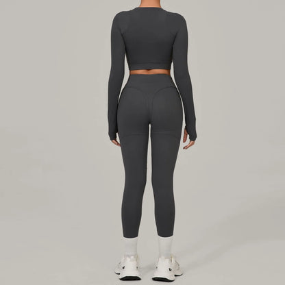 SWELTERING Yoga Suit Women Tracksuit 2PCS Sports Set Fitness Set Quick-Drying Gym Set Running Workout Long Sleeve Yoga Clothing