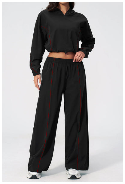 New Summer Sun Protection Set Yoga Set Women Two Piece Tracksuit Yoga Long Sleeved Wide-leg Pants Running Set Outdoor Sportswear