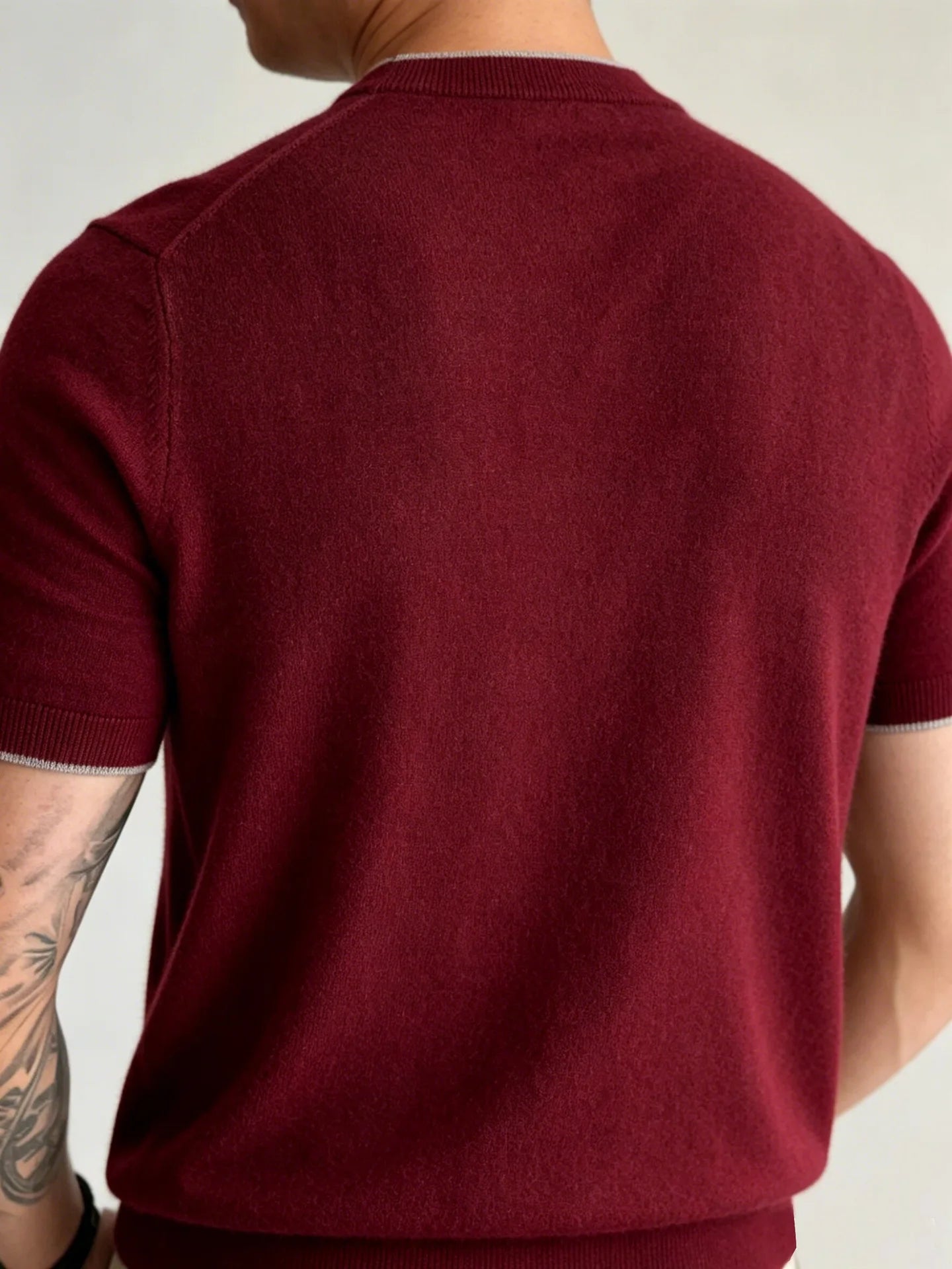 Light Luxury Cashmere Blend Anti Pilling Knitted Short Sleeved Round Neck T-shirt for Men, Retro Casual Business Summer Shirt