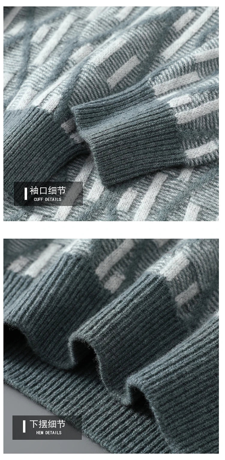 New 100% Pure Wool Cashmere Men's Mock-Neck Pullover Autumn And Winter Color Matching Top Casual Thick Fashion Large Size Jacket