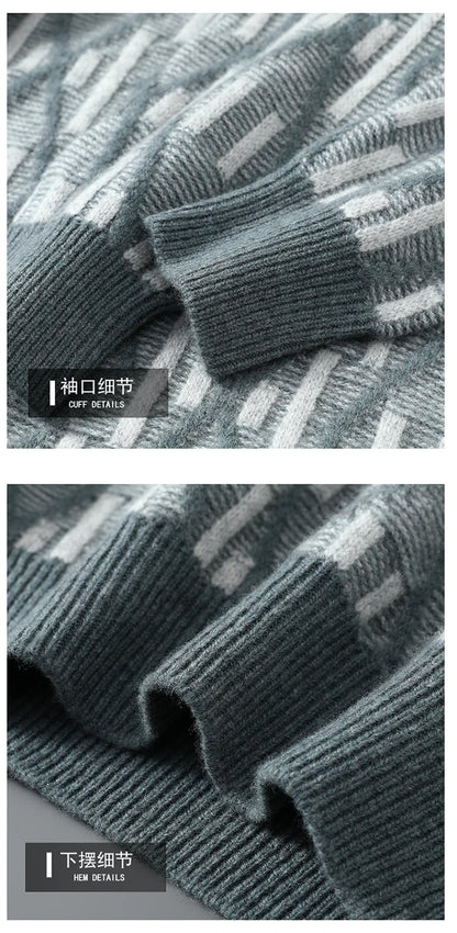 New 100% Pure Wool Cashmere Men's Mock-Neck Pullover Autumn And Winter Color Matching Top Casual Thick Fashion Large Size Jacket