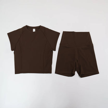 Summer Women's Two-Piece Fitness Set Woman's Short-Sleeve Quick-Dry Yoga Wear for Outdoor Running Sports Female 2Pcs Suit